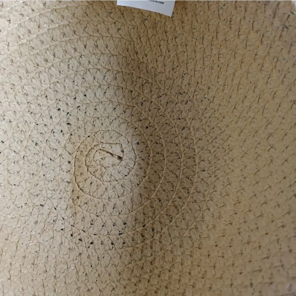 Floppy Wide Brim Summer Sun Beach Hat Natural Color Blue Ribbon Paper
